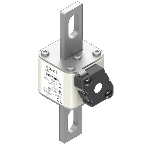 Bussmann. Предохранитель, высокая скорость, 350 A, AC 690 V, size 1, 53 x 69 x 136 мм, aR, IEC, UL, одинарный индикатор - 170M4761