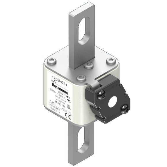 Bussmann. Предохранитель, высокая скорость, 500 A, AC 690 V, size 1, 53 x 69 x 136 мм, aR, IEC, UL, одинарный индикатор - 170M4764