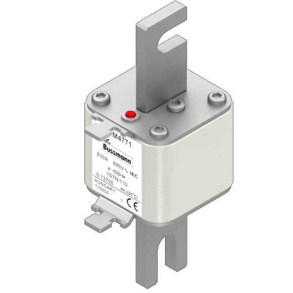 Bussmann. Предохранитель, высокая скорость, 630 A, AC 690 V, size 1, 52 x 52 x 140 мм, aR, IEC, одинарный индикатор - 170M4771