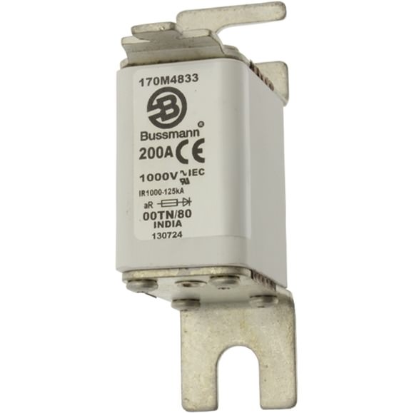 Bussmann. Предохранитель, высокая скорость, 200 A, AC 1000 V, size 00, 30 x 47 x 98 мм, aR, DIN, IEC, одинарный индикатор - 170M4833