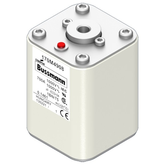 Bussmann. Предохранитель, высокая скорость, 700 A, AC 1000 V, size 1, 53 x 53 x 75 мм, aR, IEC, одинарный индикатор - 170M4908