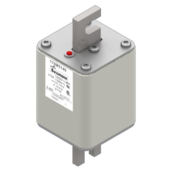 Bussmann. Предохранитель, высокая скорость, 315 A, AC 1250 V, size 2, 61 x 75 x 138 мм, aR, DIN, IEC, одинарный индикатор - 170M5140