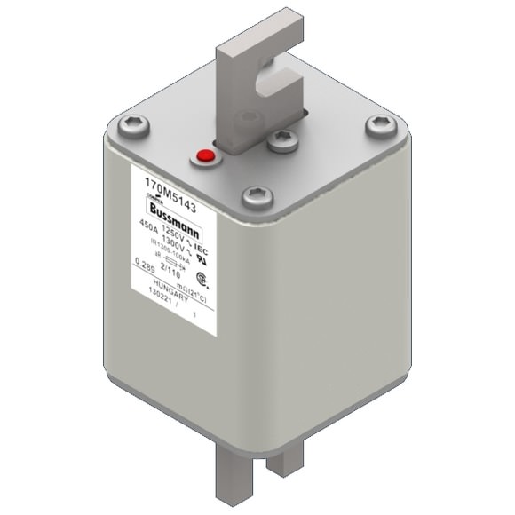 Bussmann. Предохранитель, высокая скорость, 450 A, AC 1250 V, size 2, 61 x 75 x 138 мм, aR, DIN, IEC, одинарный индикатор - 170M5143