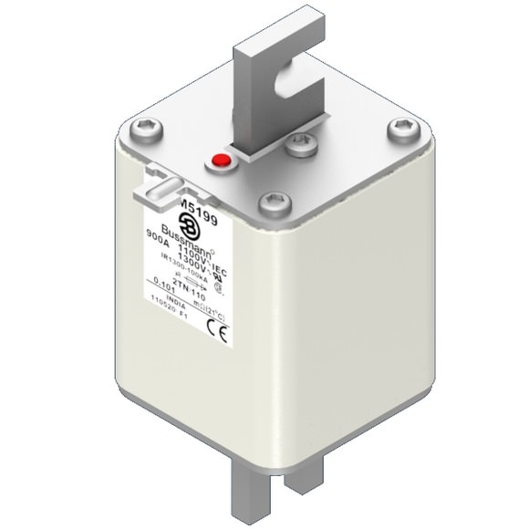 Bussmann. Предохранитель, высокая скорость, 900 A, AC 1100 V, size 2, 61 x 75 x 138 мм, aR, DIN, IEC, одинарный индикатор - 170M5199