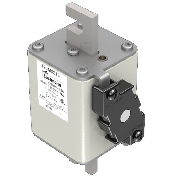 Bussmann. Предохранитель, высокая скорость, 450 A, AC 1250 V, size 2, 61 x 77 x 138 мм, aR, DIN, IEC, одинарный индикатор - 170M5243