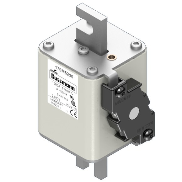 Bussmann. Предохранитель, высокая скорость, 1000 A, AC 1100 V, size 2, 61 x 77 x 138 мм, aR, DIN, IEC, одинарный индикатор - 170M5250
