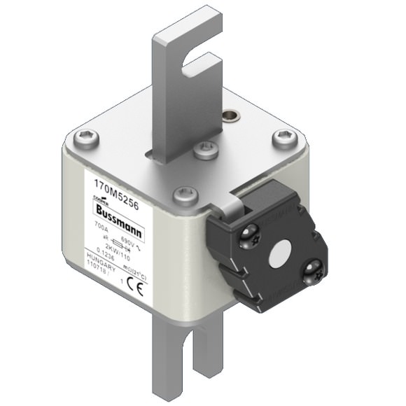 Bussmann. Предохранитель, высокая скорость, 700 A, AC 690 V, size 2, 61 x 77 x 138 мм, aR, IEC, одинарный индикатор - 170M5256