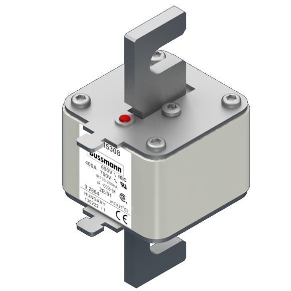 Bussmann. Предохранитель, высокая скорость, 400 A, AC 690 V, size 2, 61 x 61 x 126 мм, aR, IEC, одинарный индикатор - 170M5308