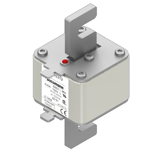 Bussmann. Предохранитель, высокая скорость, 630 A, AC 690 V, size 2, 61 x 61 x 126 мм, aR, IEC, одинарный индикатор - 170M5312