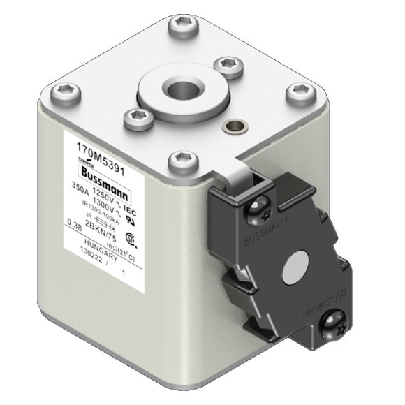 Bussmann. Предохранитель, высокая скорость, 350 A, AC 1250 V, size 2, 61 x 75 x 77 мм, aR, IEC, UL, одинарный индикатор - 170M5391
