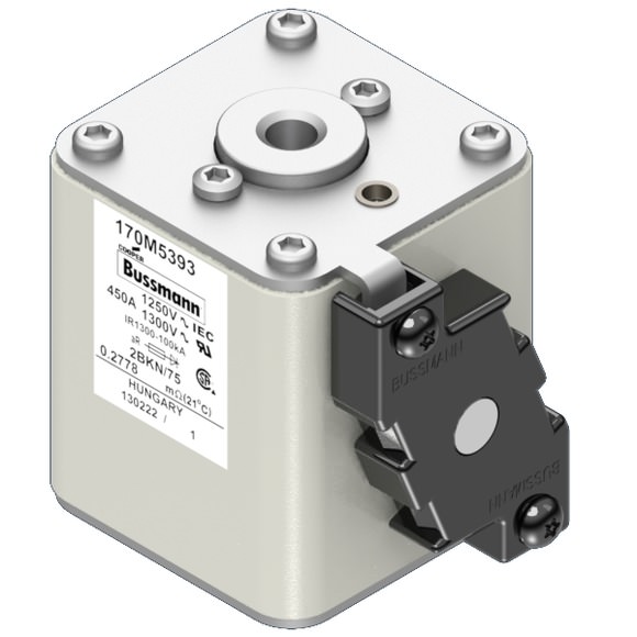 Bussmann. Предохранитель, высокая скорость, 450 A, AC 1250 V, size 2, 61 x 75 x 77 мм, aR, IEC, UL, одинарный индикатор - 170M5393