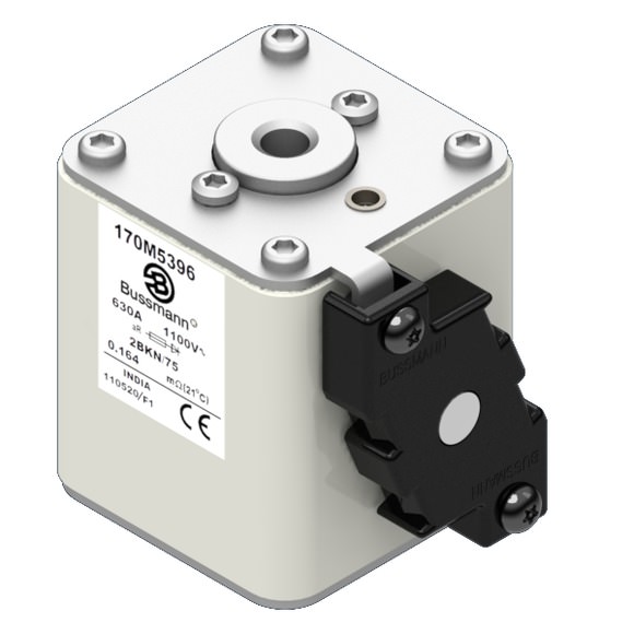 Bussmann. Предохранитель, высокая скорость, 630 A, AC 1100 V, size 2, 61 x 75 x 77 мм, aR, IEC, UL, одинарный индикатор - 170M5396