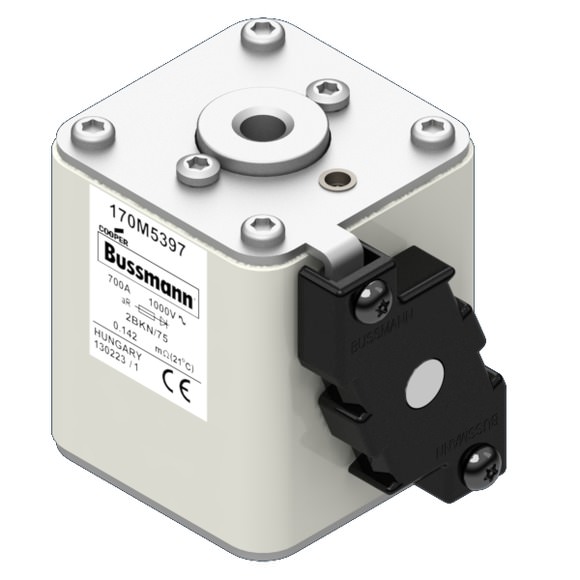 Bussmann. Предохранитель, высокая скорость, 700 A, AC 1000 V, size 2, 61 x 75 x 77 мм, aR, IEC, UL, одинарный индикатор - 170M5397