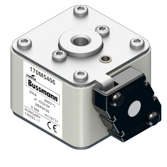 Bussmann. Предохранитель, высокая скорость, 250 A, AC 660 V, size 2, 59 x 59 x 77 мм, aR, IEC, UL, одинарный индикатор - 170M5406
