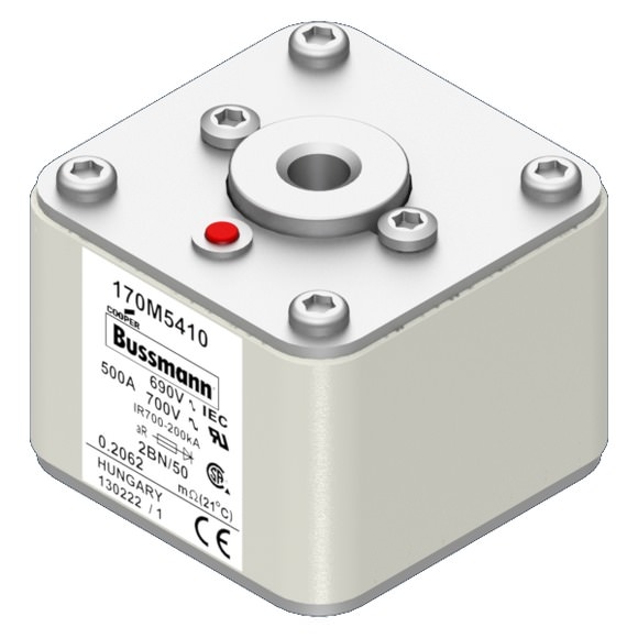 Bussmann. Предохранитель, высокая скорость, 500 A, AC 690 V, size 2, 61 x 77 x 51 мм, aR, IEC, UL, одинарный индикатор - 170M5410
