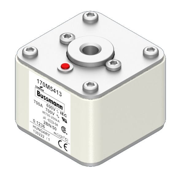Bussmann. Предохранитель, высокая скорость, 700 A, AC 690 V, size 2, 61 x 77 x 51 мм, aR, IEC, UL, одинарный индикатор - 170M5413
