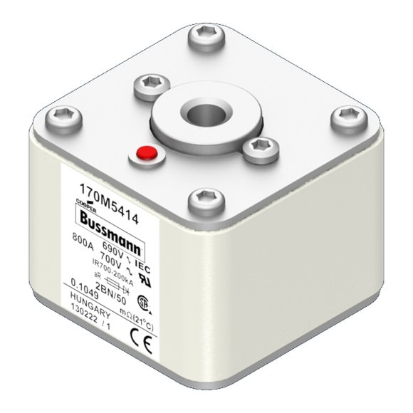 Bussmann. Предохранитель, высокая скорость, 800 A, AC 690 V, size 2, 61 x 77 x 51 мм, aR, IEC, UL, одинарный индикатор - 170M5414