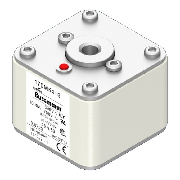 Bussmann. Предохранитель, высокая скорость, 1000 A, AC 690 V, size 2, 61 x 77 x 51 мм, aR, IEC, UL, одинарный индикатор - 170M5416