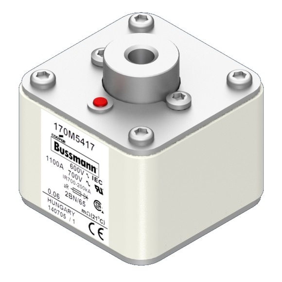 Bussmann. Предохранитель, высокая скорость, 1100 A, AC 600 V, size 2, 61 x 77 x 65 мм, aR, IEC, UL, одинарный индикатор - 170M5417