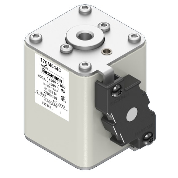 Bussmann. Предохранитель, высокая скорость, 630 A, AC 1250 V, size 2, 61 x 77 x 81 мм, aR, IEC, UL, одинарный индикатор - 170M5446