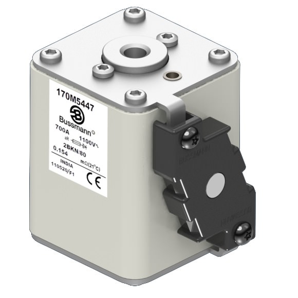 Bussmann. Предохранитель, высокая скорость, 700 A, AC 1100 V, size 2, 61 x 77 x 81 мм, aR, IEC, UL, одинарный индикатор - 170M5447