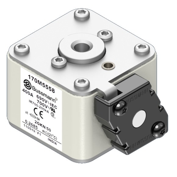 Bussmann. Предохранитель, высокая скорость, 400 A, AC 690 V, size 2, 61 x 77 x 51 мм, aR, IEC, UL, одинарный индикатор - 170M5558