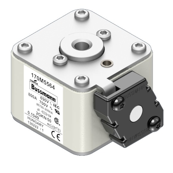 Bussmann. Предохранитель, высокая скорость, 800 A, AC 690 V, size 2, 61 x 77 x 51 мм, aR, IEC, UL, одинарный индикатор - 170M5564