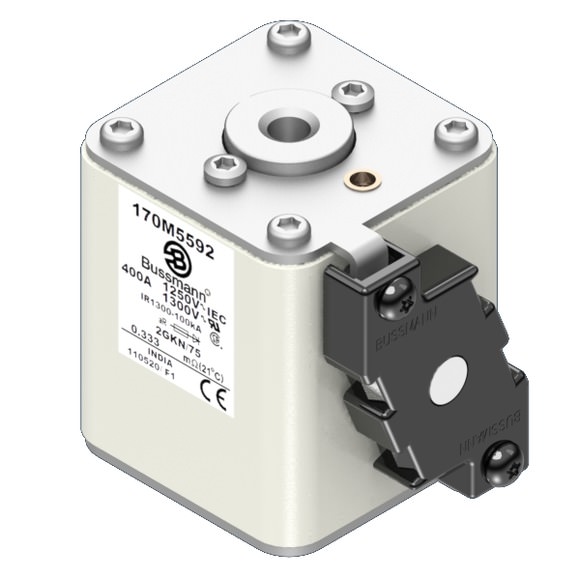 Bussmann. Предохранитель, высокая скорость, 400 A, AC 1250 V, size 2, 61 x 77 x 75 мм, aR, IEC, UL, одинарный индикатор - 170M5592