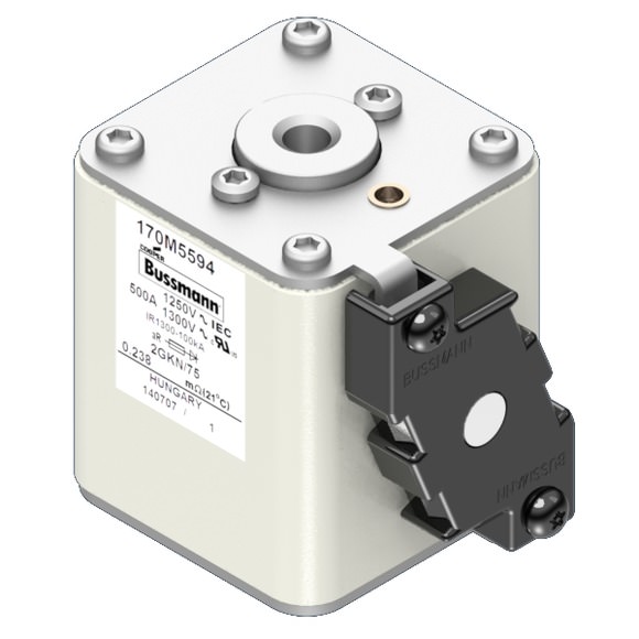 Bussmann. Предохранитель, высокая скорость, 500 A, AC 1250 V, size 2, 61 x 77 x 75 мм, aR, IEC, UL, одинарный индикатор - 170M5594