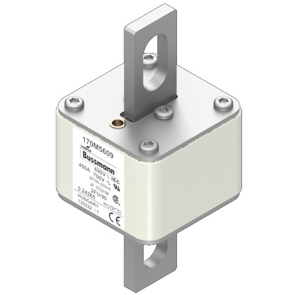 Bussmann. Предохранитель, высокая скорость, 450 A, AC 690 V, size 2, 61 x 77 x 135 мм, aR, IEC, UL - 170M5609