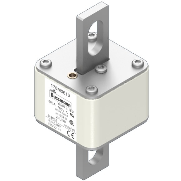 Bussmann. Предохранитель, высокая скорость, 500 A, AC 690 V, size 2, 61 x 77 x 135 мм, aR, IEC, UL - 170M5610