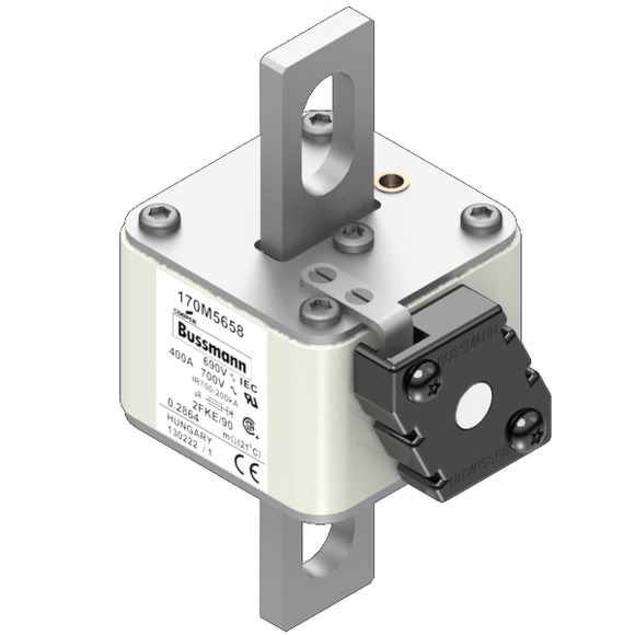 Bussmann. Предохранитель, высокая скорость, 400 A, AC 690 V, size 2, 61 x 77 x 135 мм, aR, IEC, UL, одинарный индикатор - 170M5658
