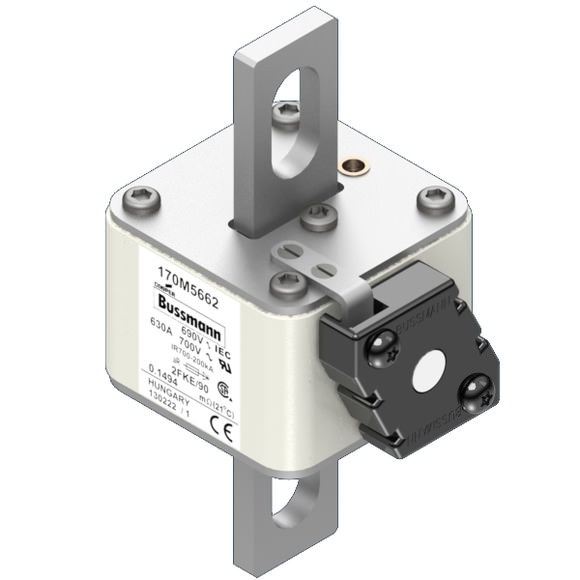 Bussmann. Предохранитель, высокая скорость, 630 A, AC 690 V, size 2, 61 x 77 x 135 мм, aR, IEC, UL, одинарный индикатор - 170M5662