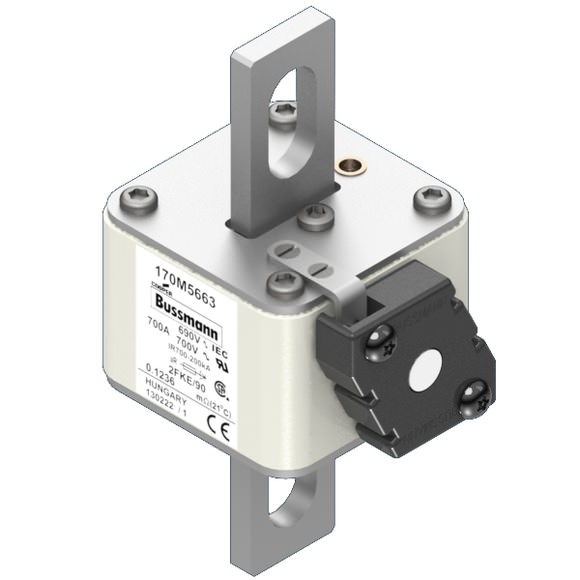 Bussmann. Предохранитель, высокая скорость, 700 A, AC 690 V, size 2, 61 x 77 x 135 мм, aR, IEC, UL, одинарный индикатор - 170M5663