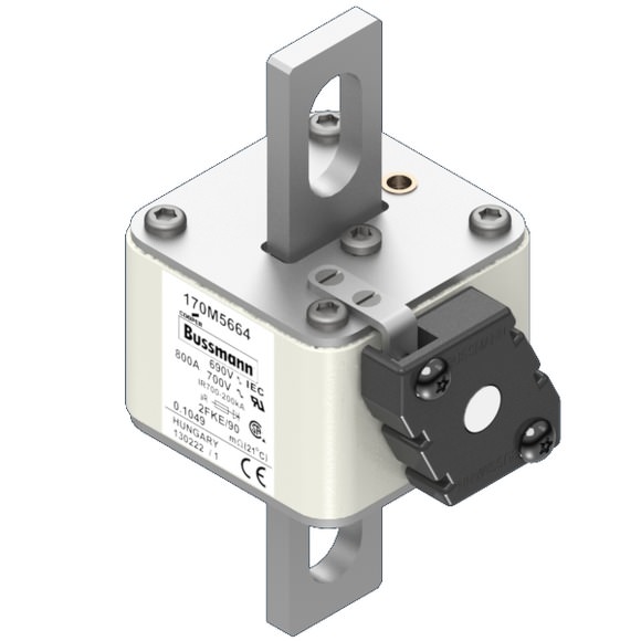 Bussmann. Предохранитель, высокая скорость, 800 A, AC 690 V, size 2, 61 x 77 x 135 мм, aR, IEC, UL, одинарный индикатор - 170M5664