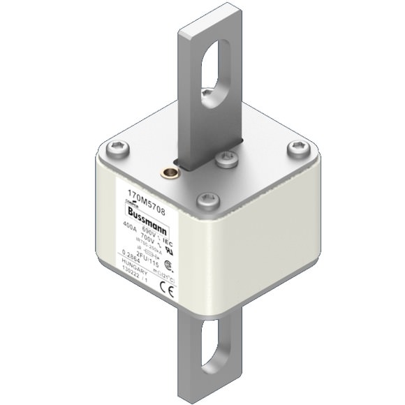 Bussmann. Предохранитель, высокая скорость, 400 A, AC 690 V, size 2, 61 x 77 x 135 мм, aR, IEC, UL - 170M5708