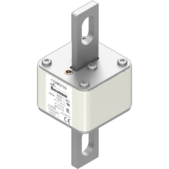 Bussmann. Предохранитель, высокая скорость, 450 A, AC 690 V, size 2, 61 x 77 x 135 мм, aR, IEC, UL - 170M5709