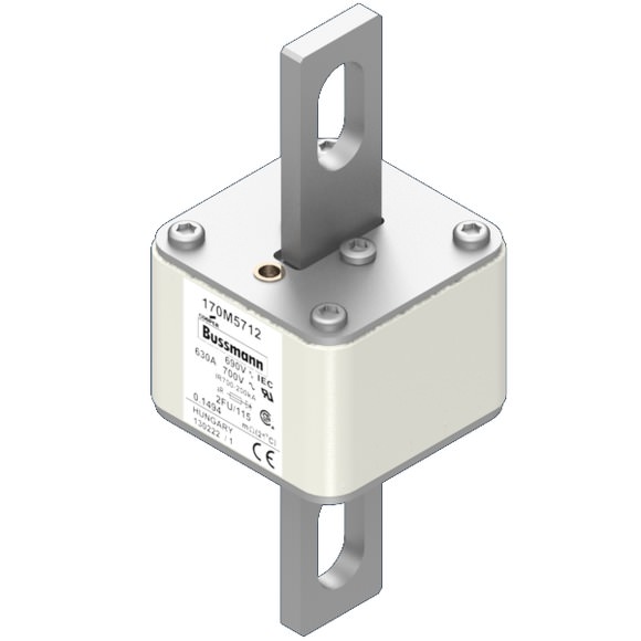 Bussmann. Предохранитель, высокая скорость, 630 A, AC 690 V, size 2, 61 x 77 x 135 мм, aR, IEC, UL - 170M5712
