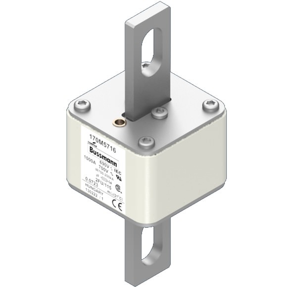 Bussmann. Предохранитель, высокая скорость, 1000 A, AC 690 V, size 2, 61 x 77 x 135 мм, aR, IEC, UL - 170M5716