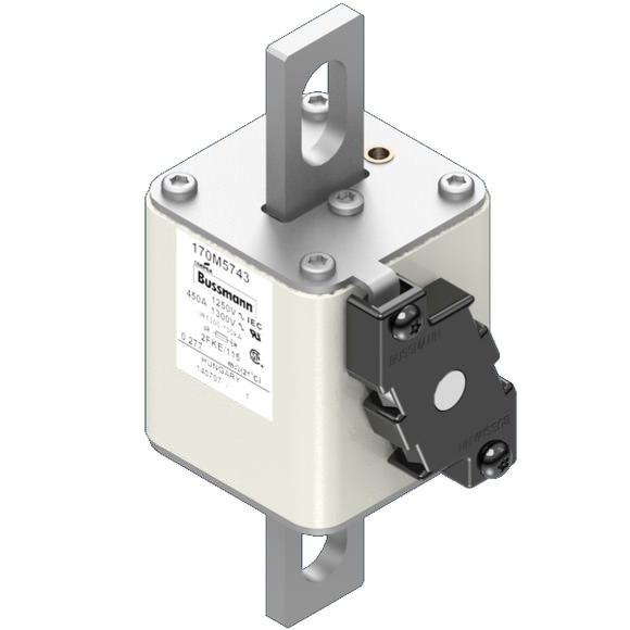 Bussmann. Предохранитель, высокая скорость, 450 A, AC 1250 V, size 2, 61 x 77 x 160 мм, aR, IEC, UL, одинарный индикатор - 170M5743