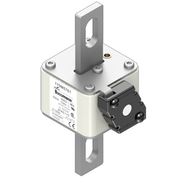 Bussmann. Предохранитель, высокая скорость, 550 A, AC 690 V, size 2, 61 x 77 x 135 мм, aR, IEC, UL, одинарный индикатор - 170M5761