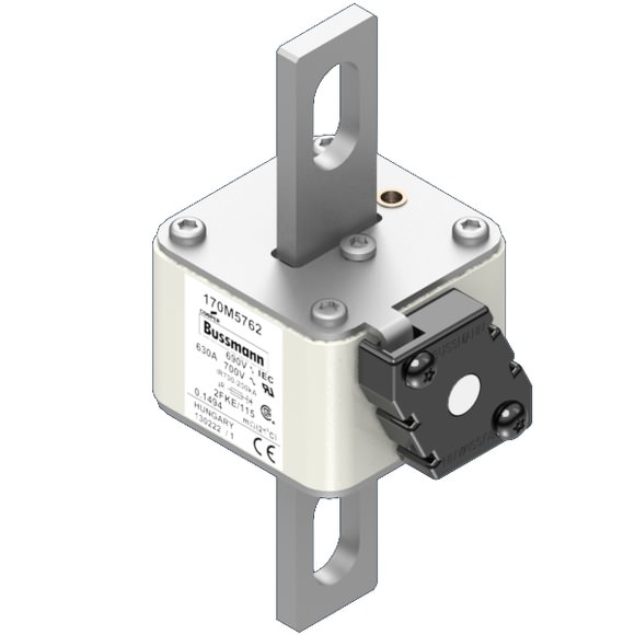Bussmann. Предохранитель, высокая скорость, 630 A, AC 690 V, size 2, 61 x 77 x 135 мм, aR, IEC, UL, одинарный индикатор - 170M5762