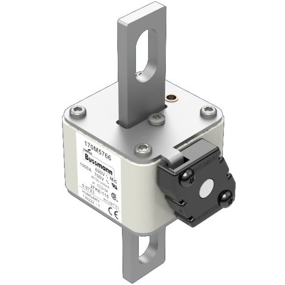 Bussmann. Предохранитель, высокая скорость, 1000 A, AC 690 V, size 2, 61 x 77 x 135 мм, aR, IEC, UL, одинарный индикатор - 170M5766