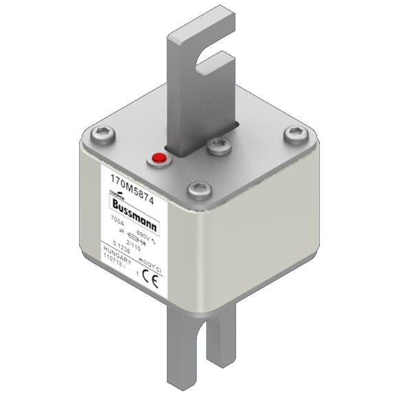 Bussmann. Предохранитель, высокая скорость, 700 A, AC 690 V, size 2, 61 x 75 x 140 мм, aR, DIN, IEC, одинарный индикатор - 170M5874
