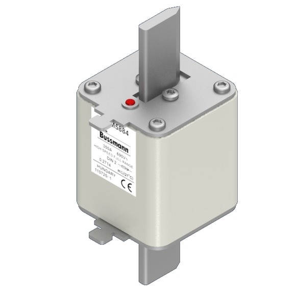 Bussmann. Предохранитель, высокая скорость, 350 A, AC 690 V, DIN 2, 60 x 74 x 150 мм, gR, DIN, IEC, одинарный индикатор - 170M5884