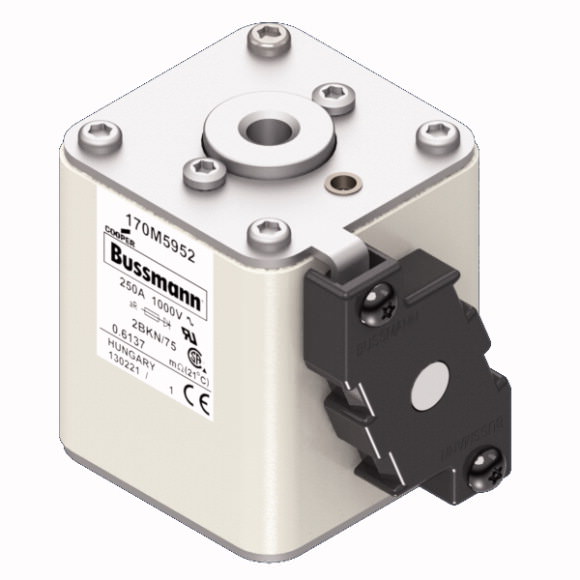 Bussmann. Предохранитель, высокая скорость, 250 A, AC 1000 V, size 2, 59 x 77 x 75 mm, aR, IEC, UL, single indicator - 170M5952