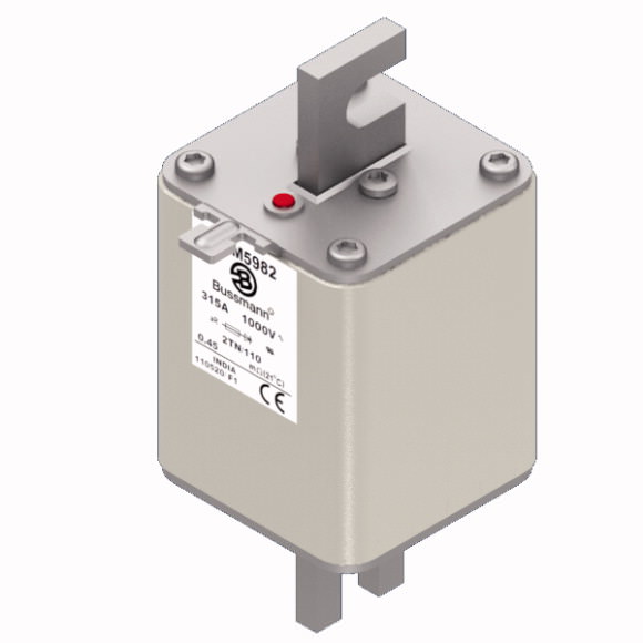 Bussmann. Предохранитель, высокая скорость, 315 A, AC 1000 V, DIN 2, 59 x 75 x 138 mm, aR, DIN, IEC, single indicator - 170M5982