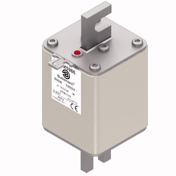 Bussmann. Предохранитель, высокая скорость, 500 A, AC 1000 V, DIN 2, 59 x 75 x 138 mm, aR, DIN, IEC, single indicator - 170M5986