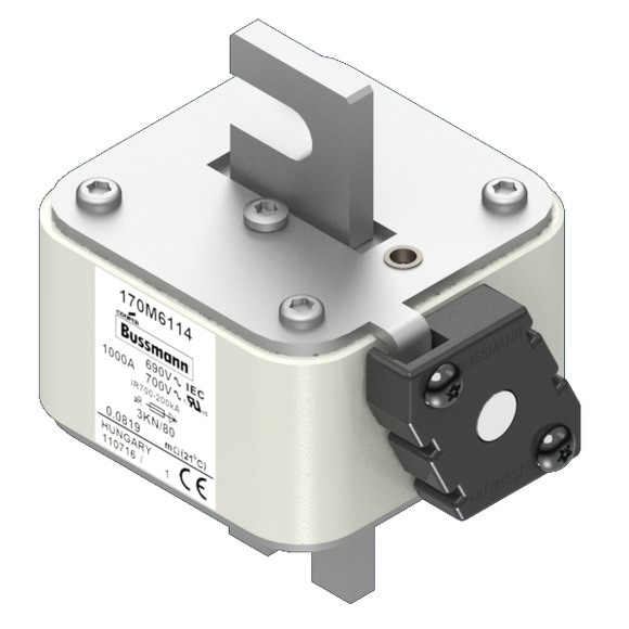 Bussmann. Предохранитель, высокая скорость, 1250 A, AC 690 V, size 3, 74 x 92 x 111 мм, aR, IEC, одинарный индикатор - 170M6106