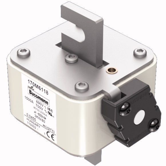Bussmann. Предохранитель, высокая скорость, 1500 A, AC 690 V, DIN 3, 76 x 92 x 109 mm, aR, DIN, IEC, single indicator - 170M6118